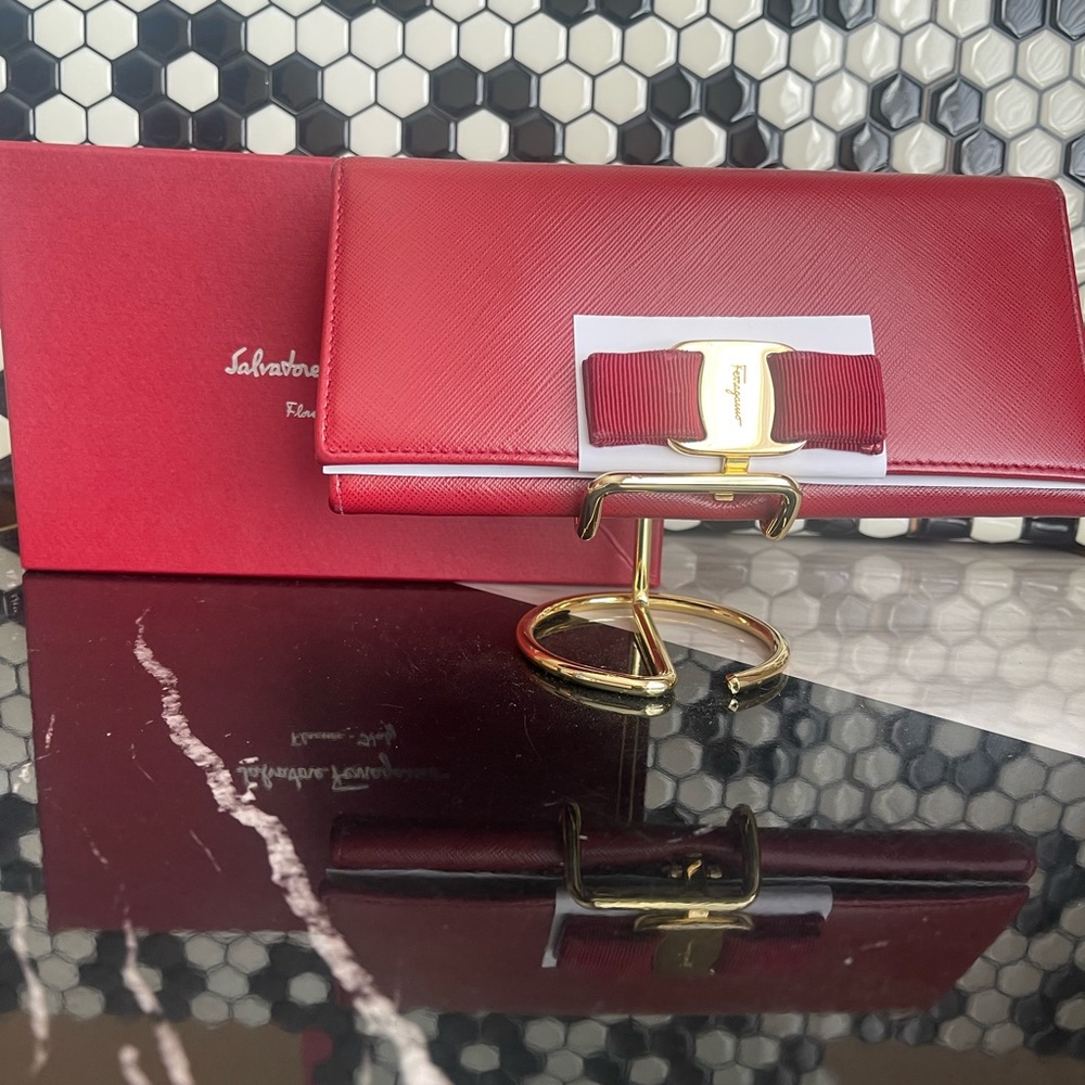 EUC Ferragamo red long wallet